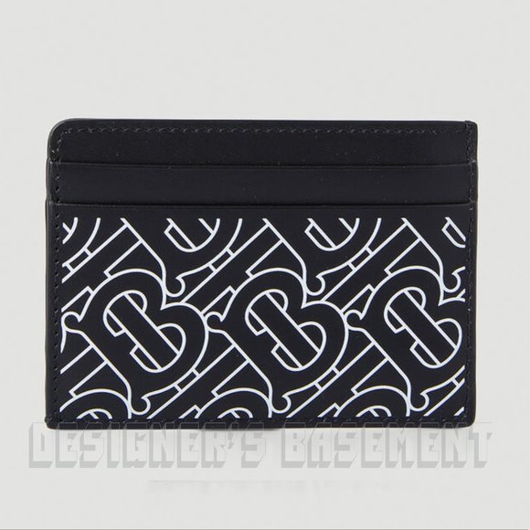BURBERRY black calf Leather KIER white TB Monogram Outline print card case NWT - Picture 1 of 6